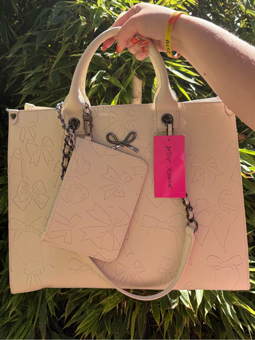 Betsey Johnson Cream Bow-Embossed Purse with Card Holder